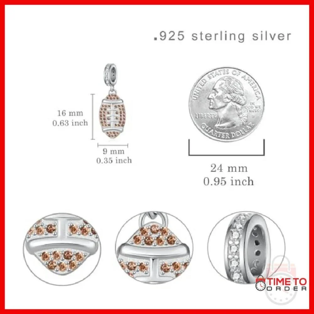 925 Sterling Silver Football Charm Bracelet Jewelry Gift for Women